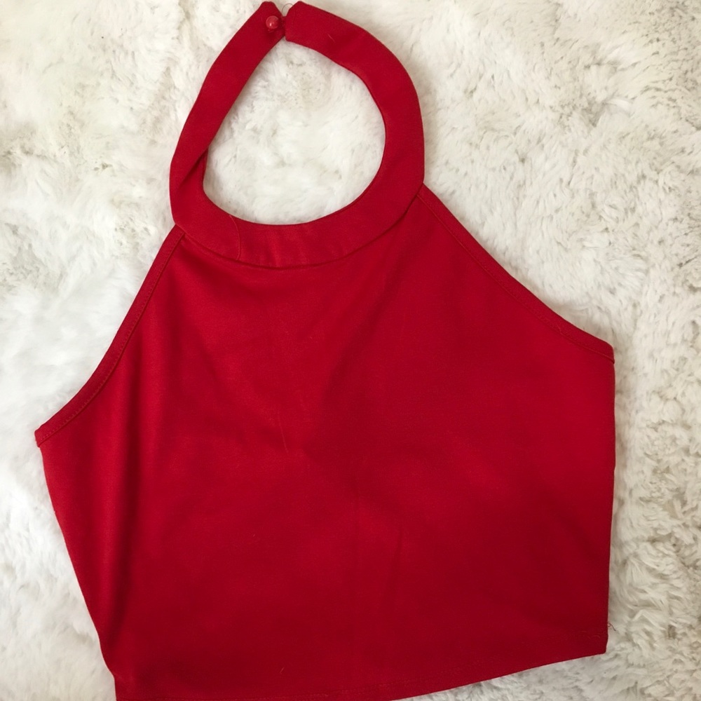 RED HALTER CROP TOP